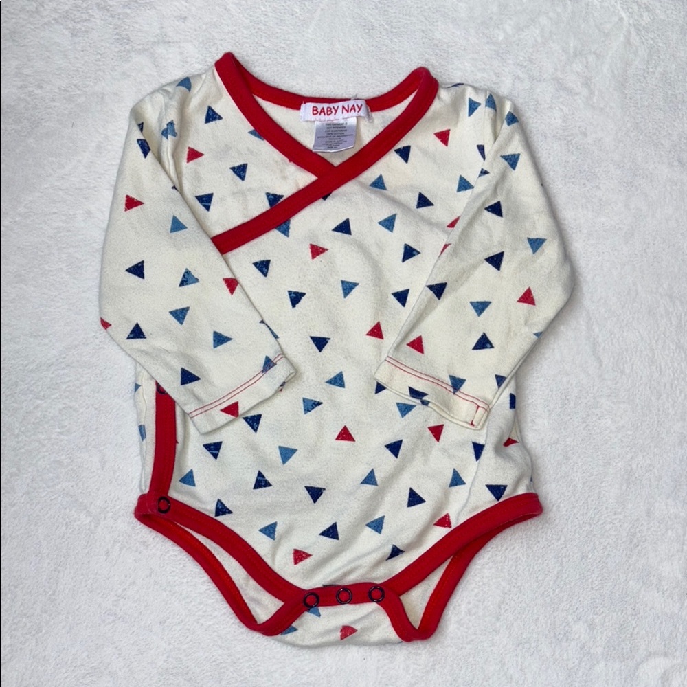 (3 for $10) Baby Nay Cream and Red Triangle Print One Piece bodysuit